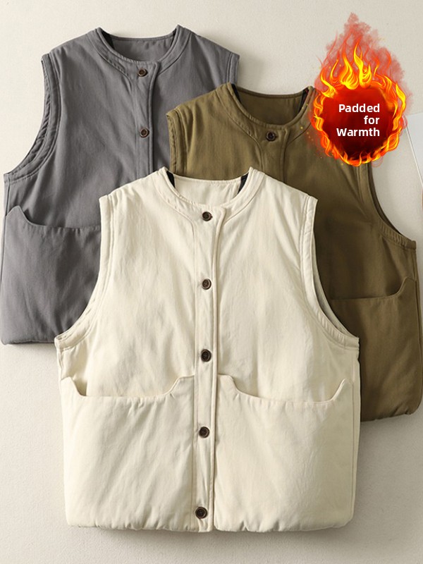 Vintage Fashion Jacket - Autumn Winter Cotton Jacket Vest Double