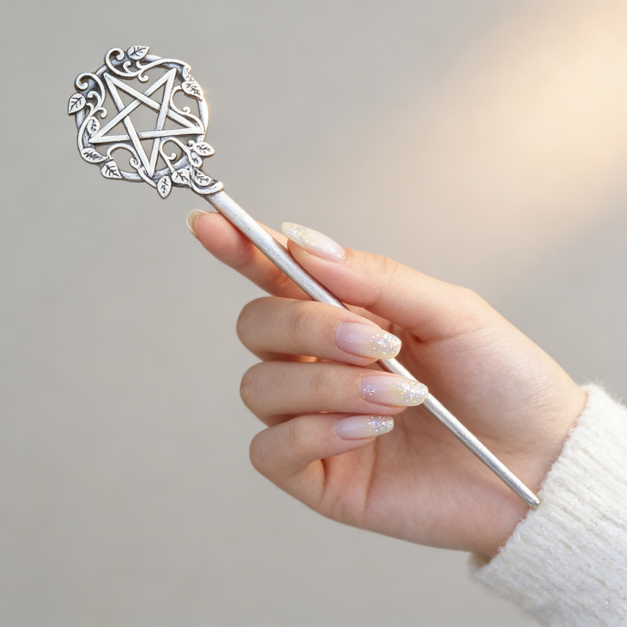 Vintage Fashion Accessories - 1pc Mystical Pentagram Hair Stick Silver