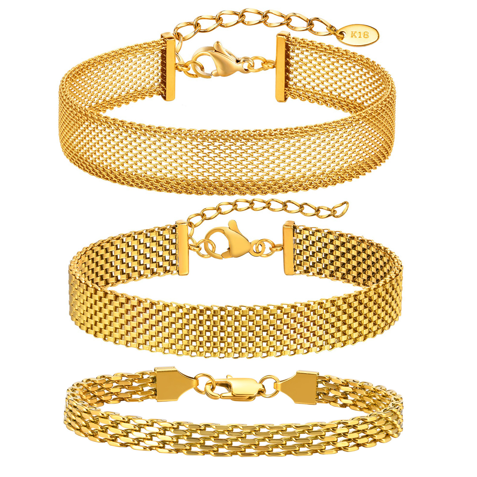Vintage Fashion Jewelry Brands - Stainless Steel Chain Women Bracelet, Wide