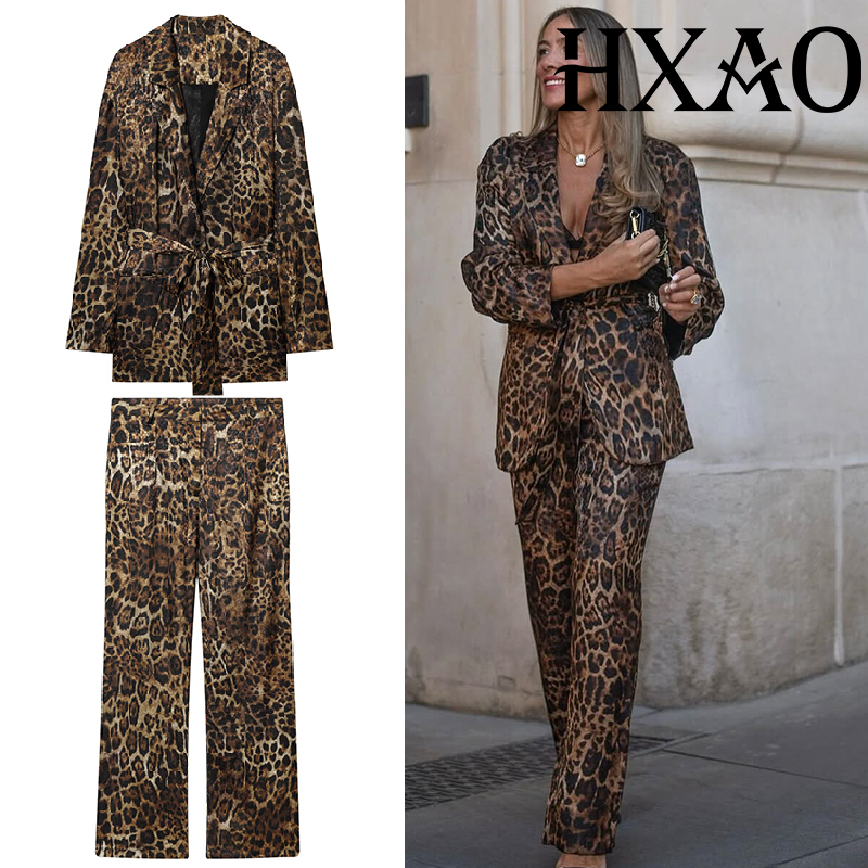 HXAO Leopard Pants Sets 2 Piec - Vintage Fashion Jacket 评论和价格