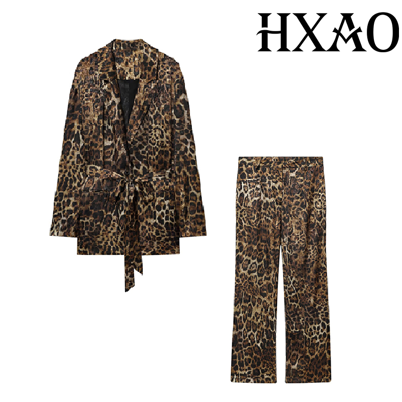 HXAO Leopard Pants Sets 2 Piec - Vintage Fashion Jacket 评论和价格