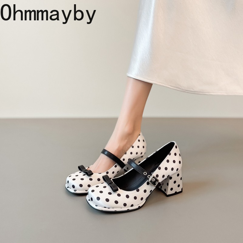 Vintage Thick Heel Polka Dot W - Vintage Fashion Women Dresses 评论和价格