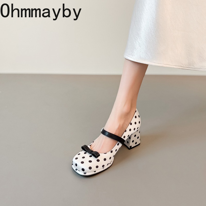 Vintage Thick Heel Polka Dot W - Vintage Fashion Women Dresses 评论和价格