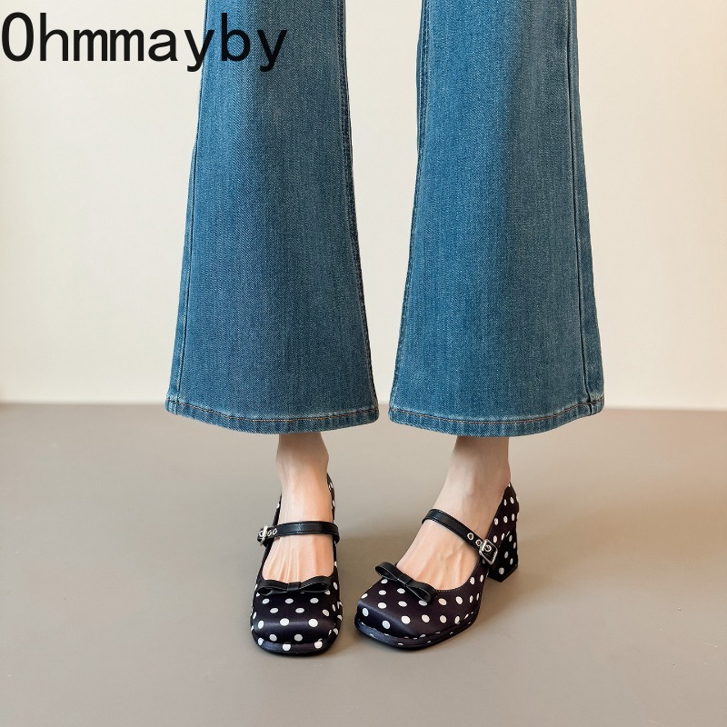 Vintage Thick Heel Polka Dot W - Vintage Fashion Women Dresses 评论和价格