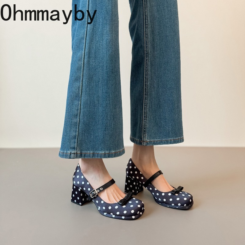 Vintage Thick Heel Polka Dot W - Vintage Fashion Women Dresses 评论和价格