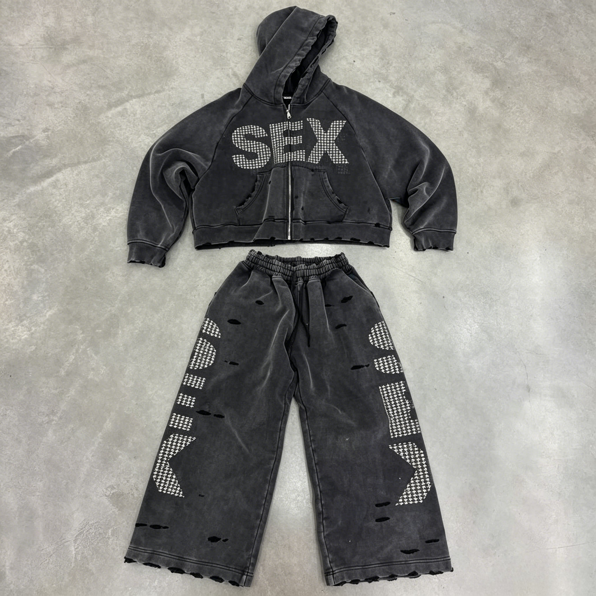 Y2K Sex Hoodie Set Oversized R - Vintage Zipper 评论和价格