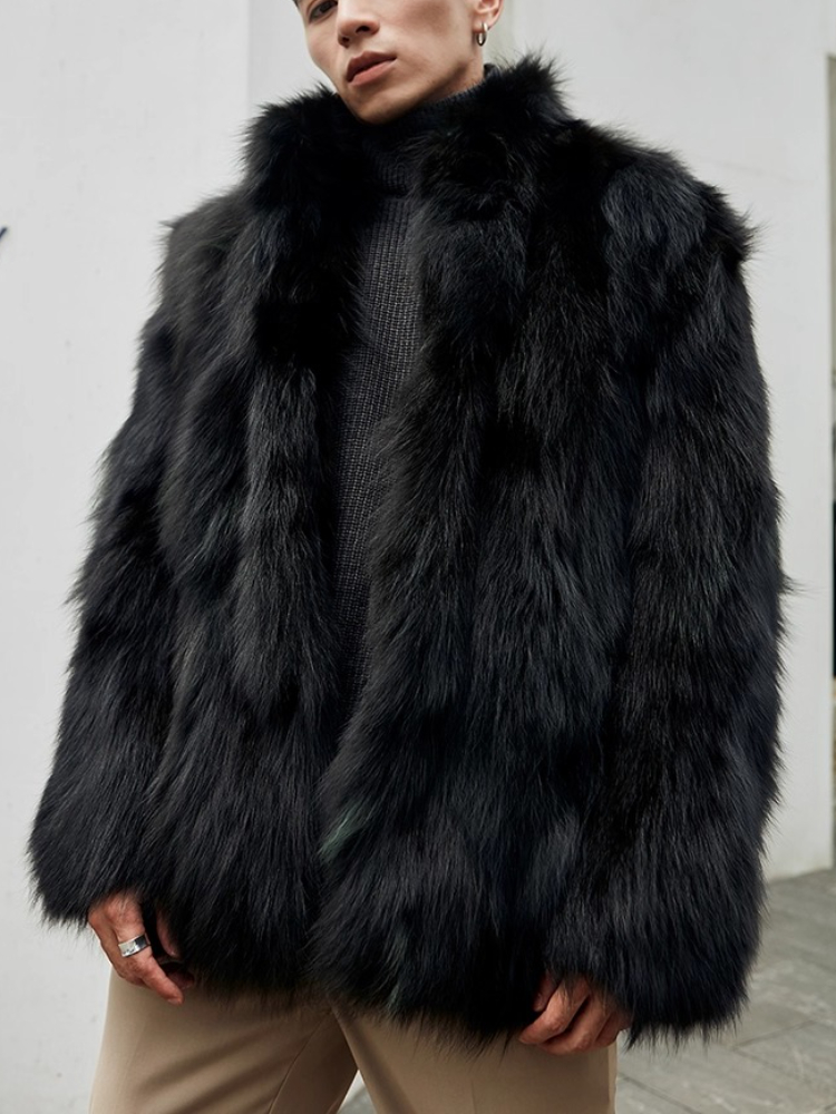 Furry Stand Collar Oversized T - Vintage Fashion Jacket 评论和价格
