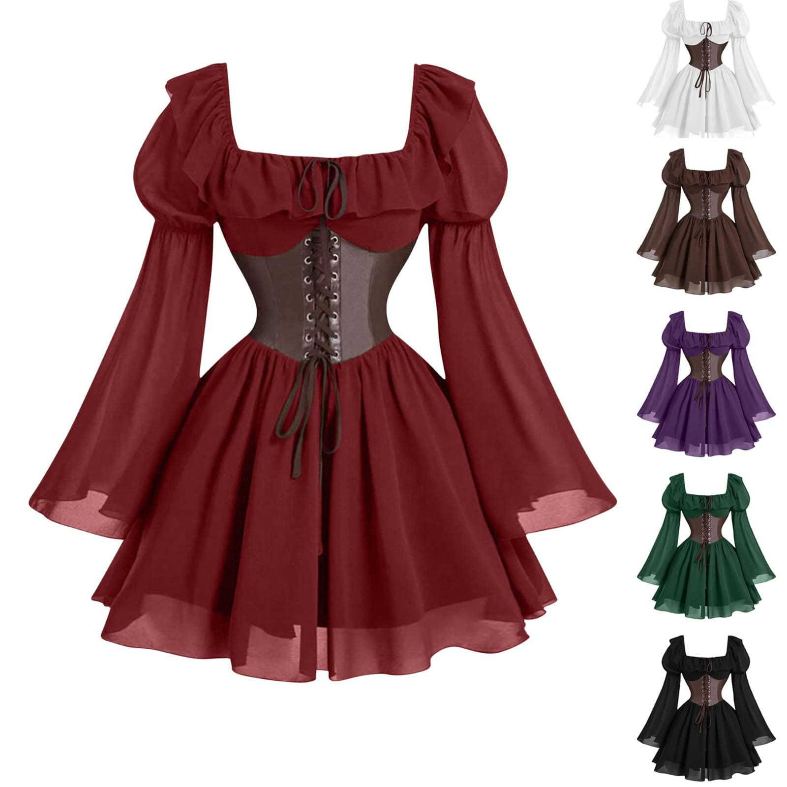 Renaissance Medieval Long Slee - Vintage Fashion Women Dresses 评论和价格