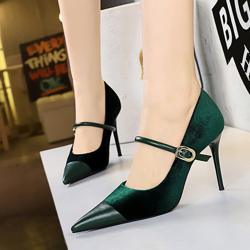 Women Vintage Green Suede 7cm  - Vintage Fashion Women Dresses 评论和价格
