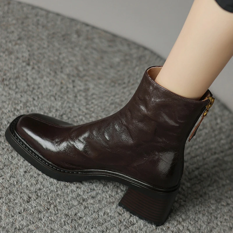 Autumn Vintage Thick Heel Wome - Vintage Zipper 评论和价格