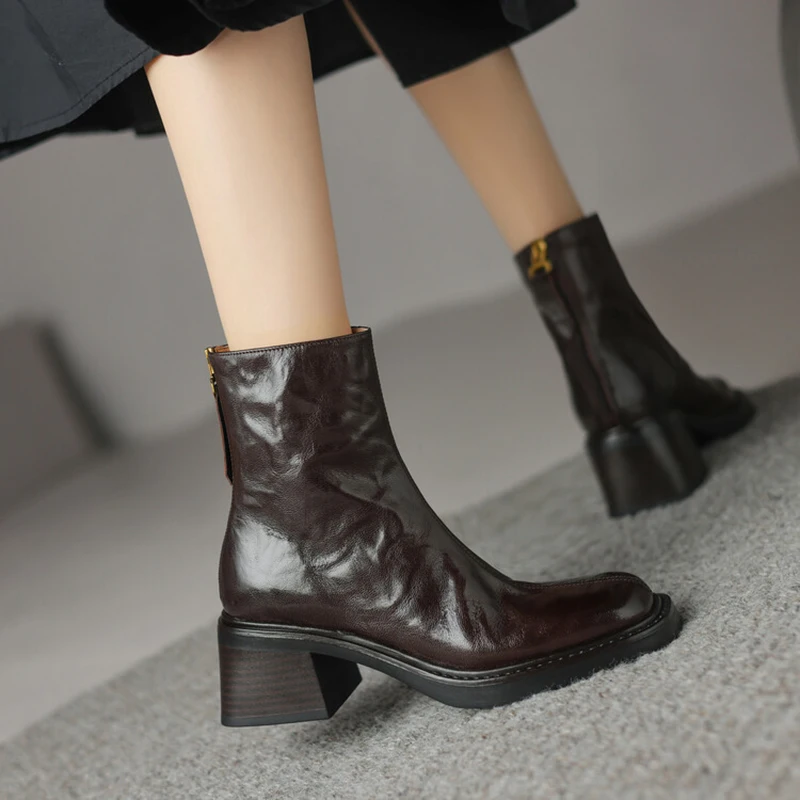 Autumn Vintage Thick Heel Wome - Vintage Zipper 评论和价格