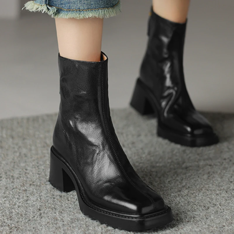 Autumn Vintage Thick Heel Wome - Vintage Zipper 评论和价格