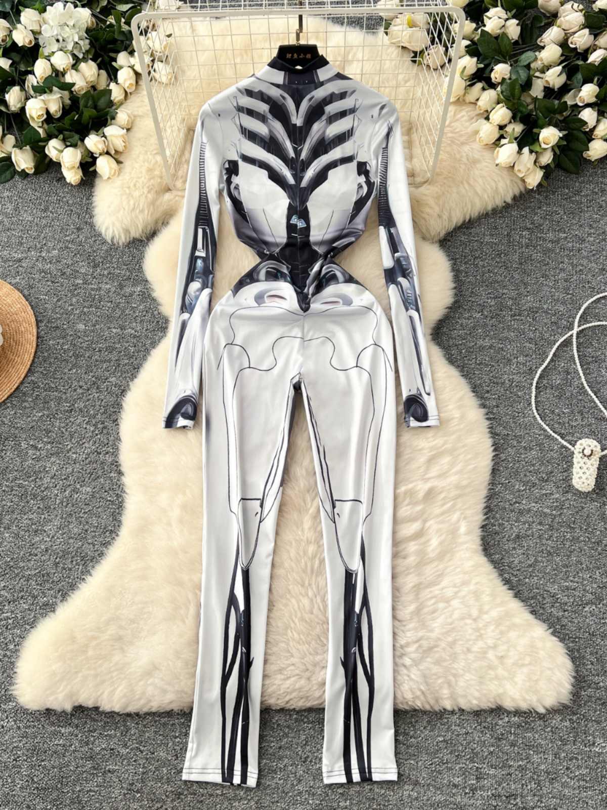 Women's Grey Print Jumpsuits V - Vintage Fashion Club 评论和价格