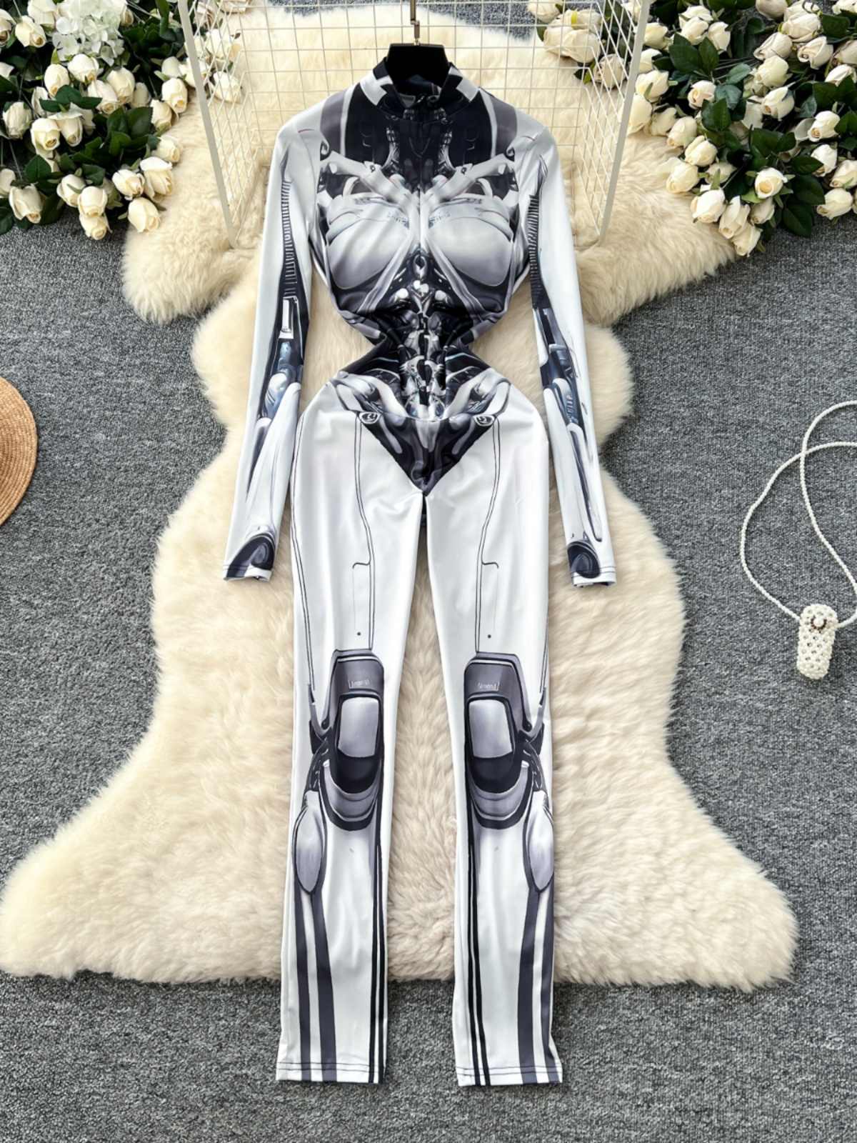 Women's Grey Print Jumpsuits V - Vintage Fashion Club 评论和价格